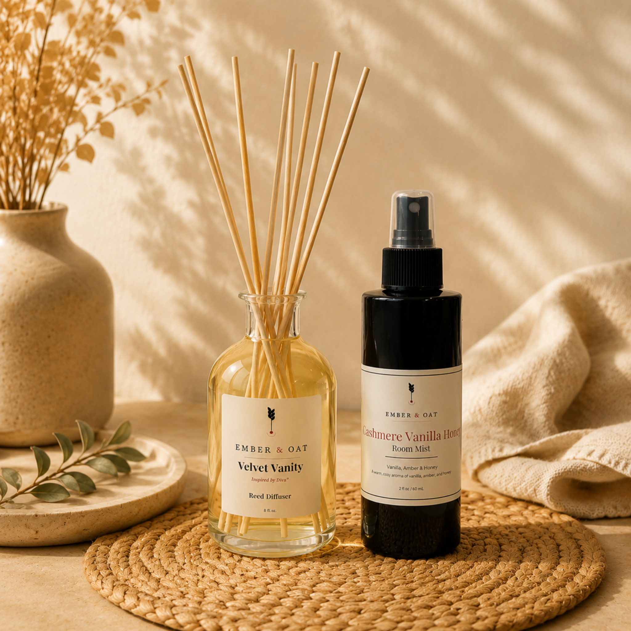 Ember & Oat Velvet Vanity & Cashmere Vanilla Honey Fragrance Duo