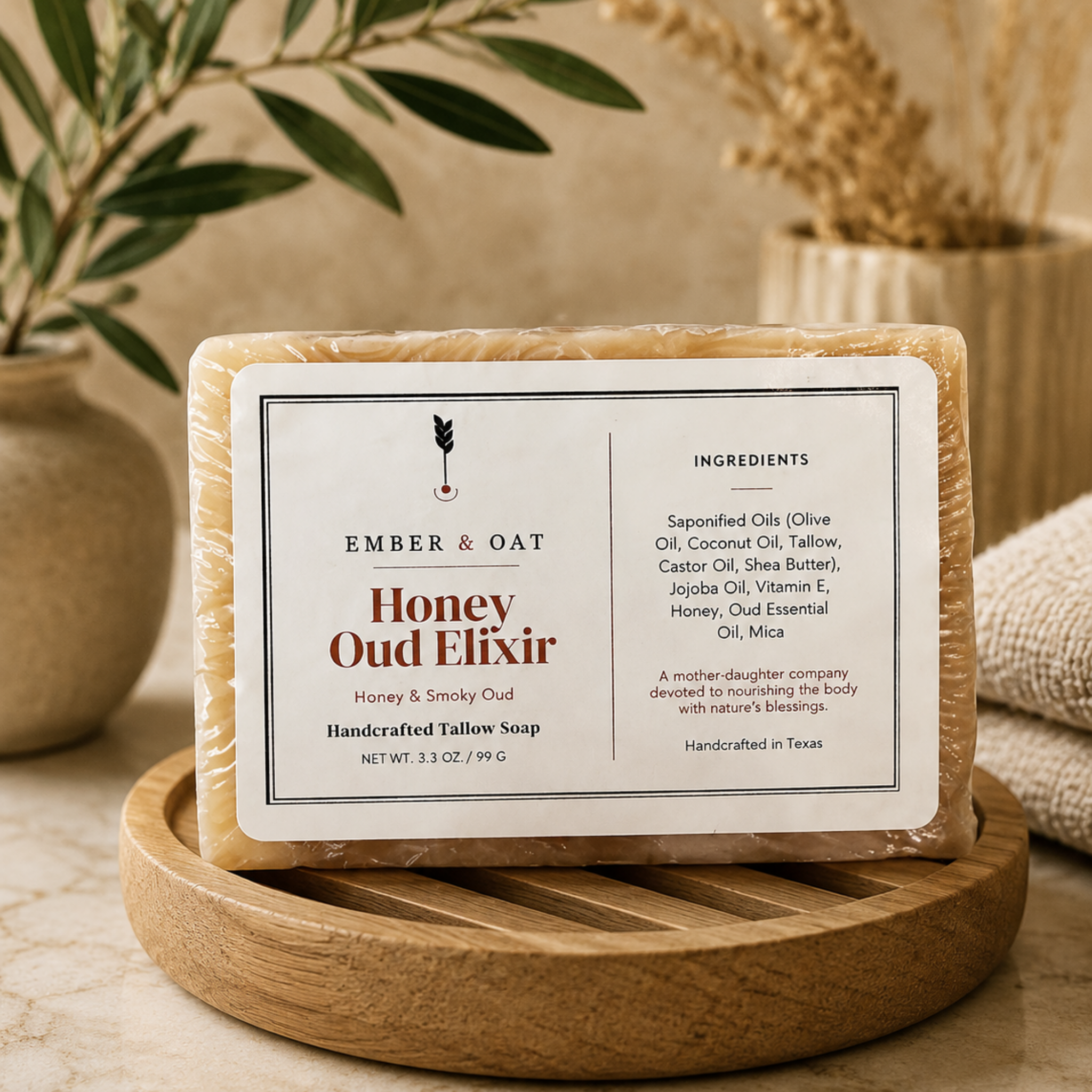 Honey Oud Elixir — Golden Honey, Tonka & Oud Tallow Soap